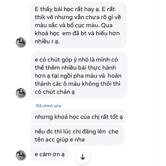 Tin nhắn đánh giá của Học viên che tên